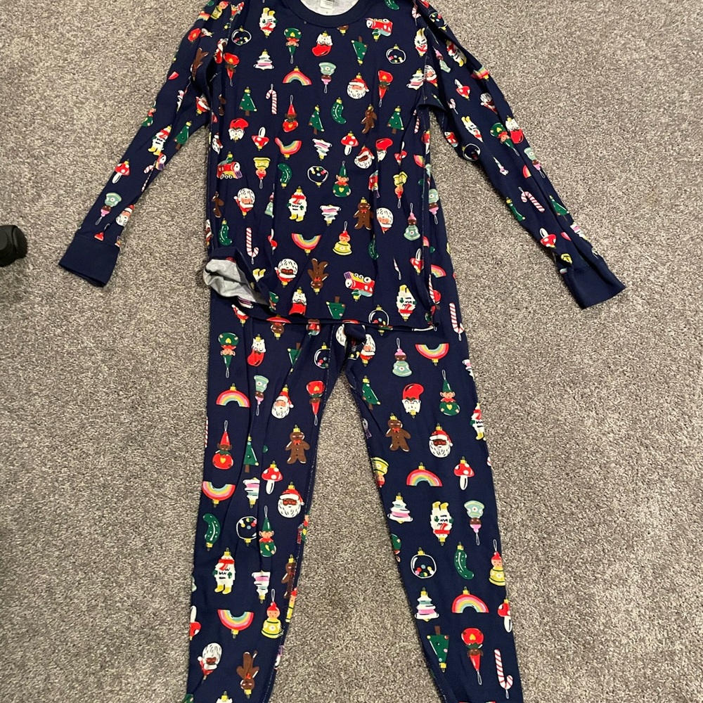 Festive Adult Pajamas - Blue with Holiday Ornament Print
